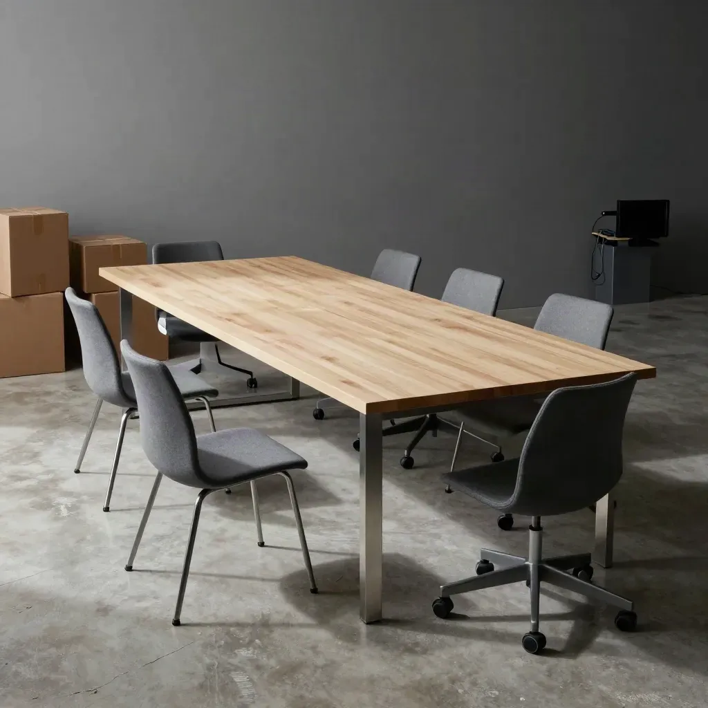 Startup-Loft am Limit: Stühle, Kartons und Monitorständer drängen sich um einen zu kurzen Tisch